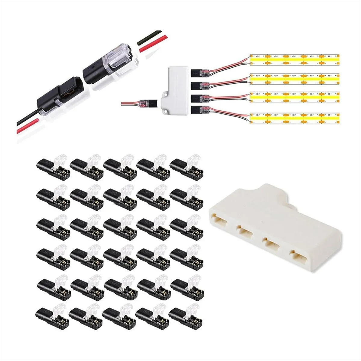 30Pack Double - Wire Pluggable 2/3/4 Pin 4 Way Led Wire Connectors