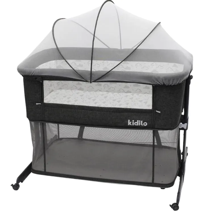 3 in 1 Baby Bedside Sleeper With Mosquito Net - Black, White