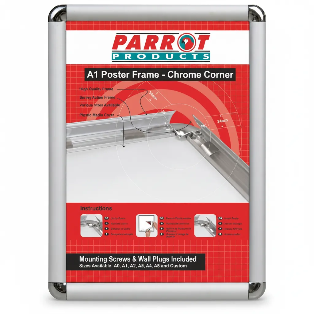 A1 Poster Frame 900 x 655 mm with Chrome Corners