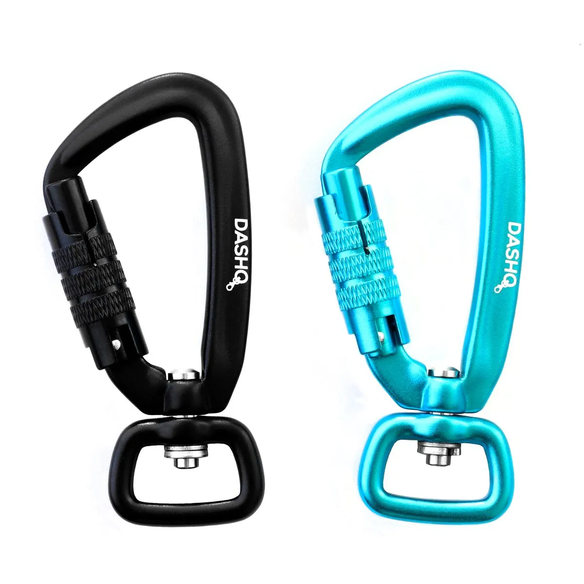 DashQ - Set of 2 Auto Locking 4kN Carabiner Clips with Swivel Ring - Blue, Black