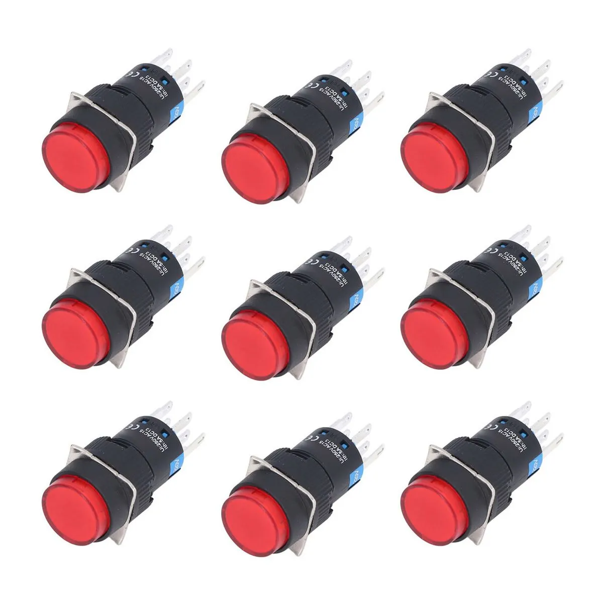 25Pcs 16mm Momentary Self-Locking Push Button Switch 12V LED for ControlRed