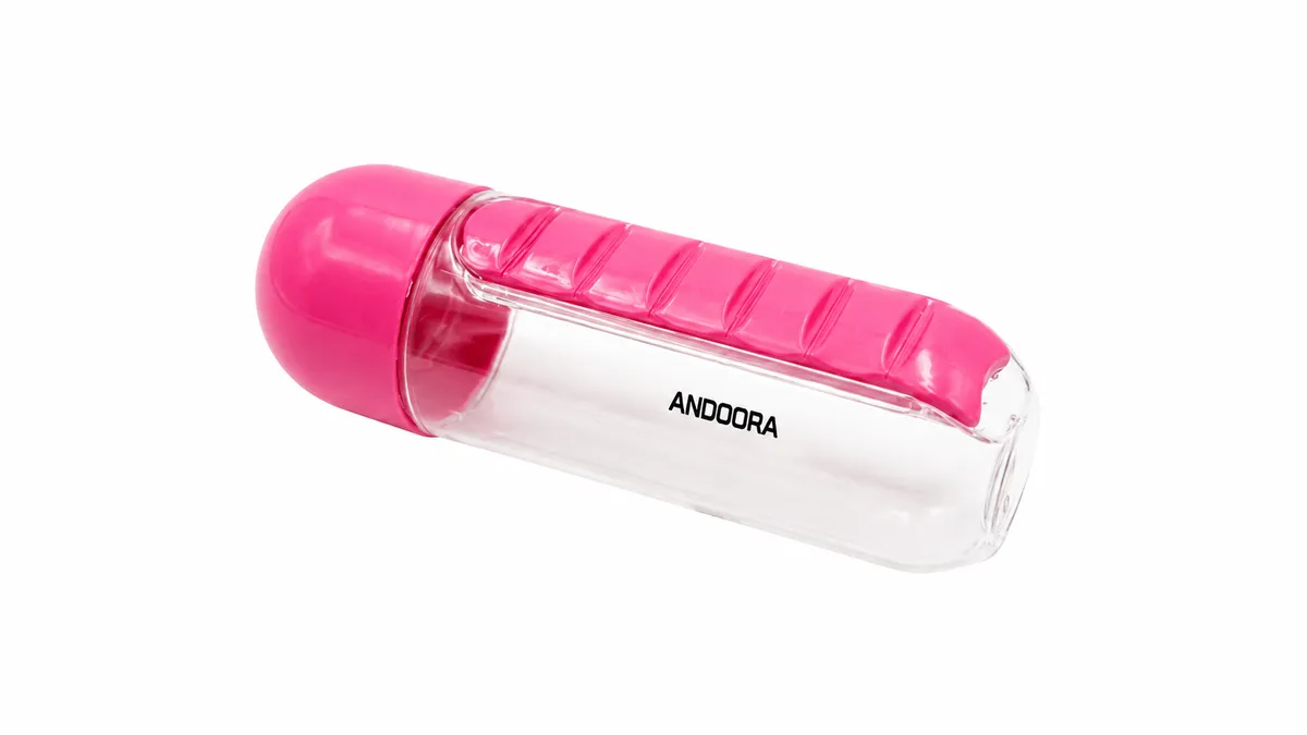 Andoora Pink-Transparent Wide Mouth Water Bottle with pill Organizer