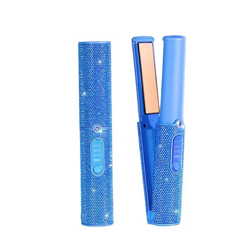 Mini Wireless Hair Straightener & Curler 2in1 Portable/Rechargeable 5000mAh - Blue
