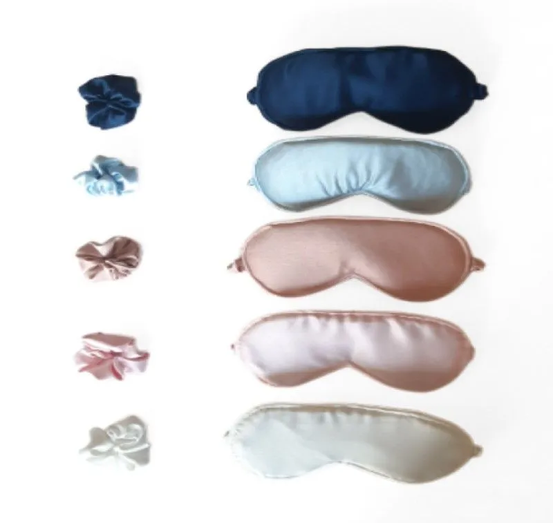 Luxurious Silk Sleeping Masks With Matching Scrunchies - Set of 5 - Set of 5 - plain