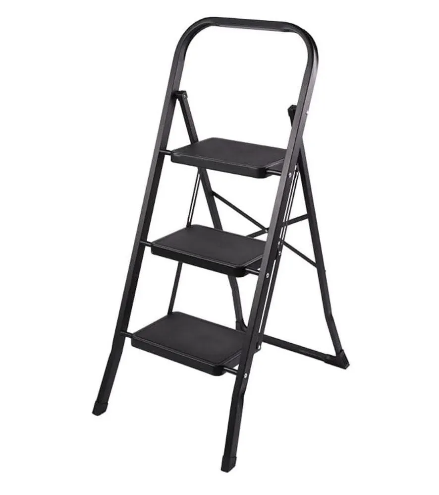 3-Step Foldable Steel Ladder - Red - Black