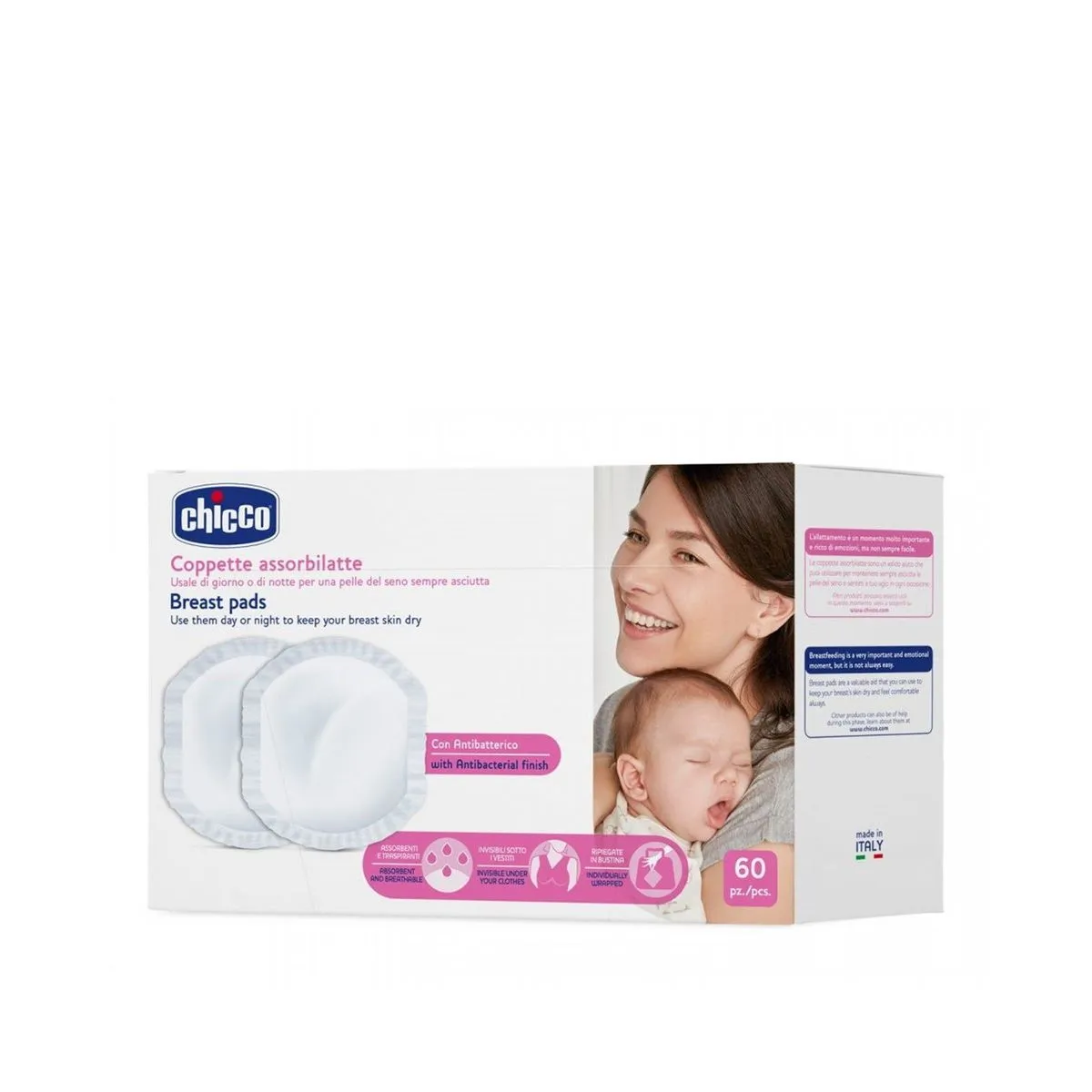 Natural Feeling 60 Piece Antibacterial Breast Pads - White
