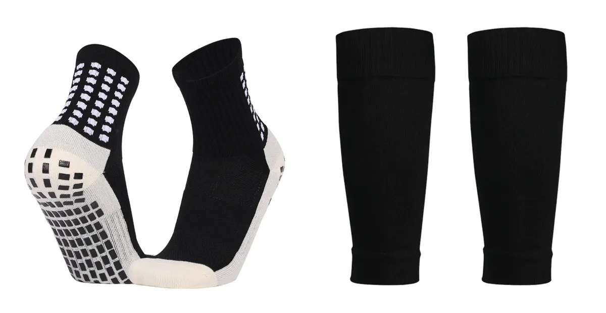 Grip Socks For Soccer & Socks Sleeve Combo - 2 Sets of Pairs by Zengel - Black