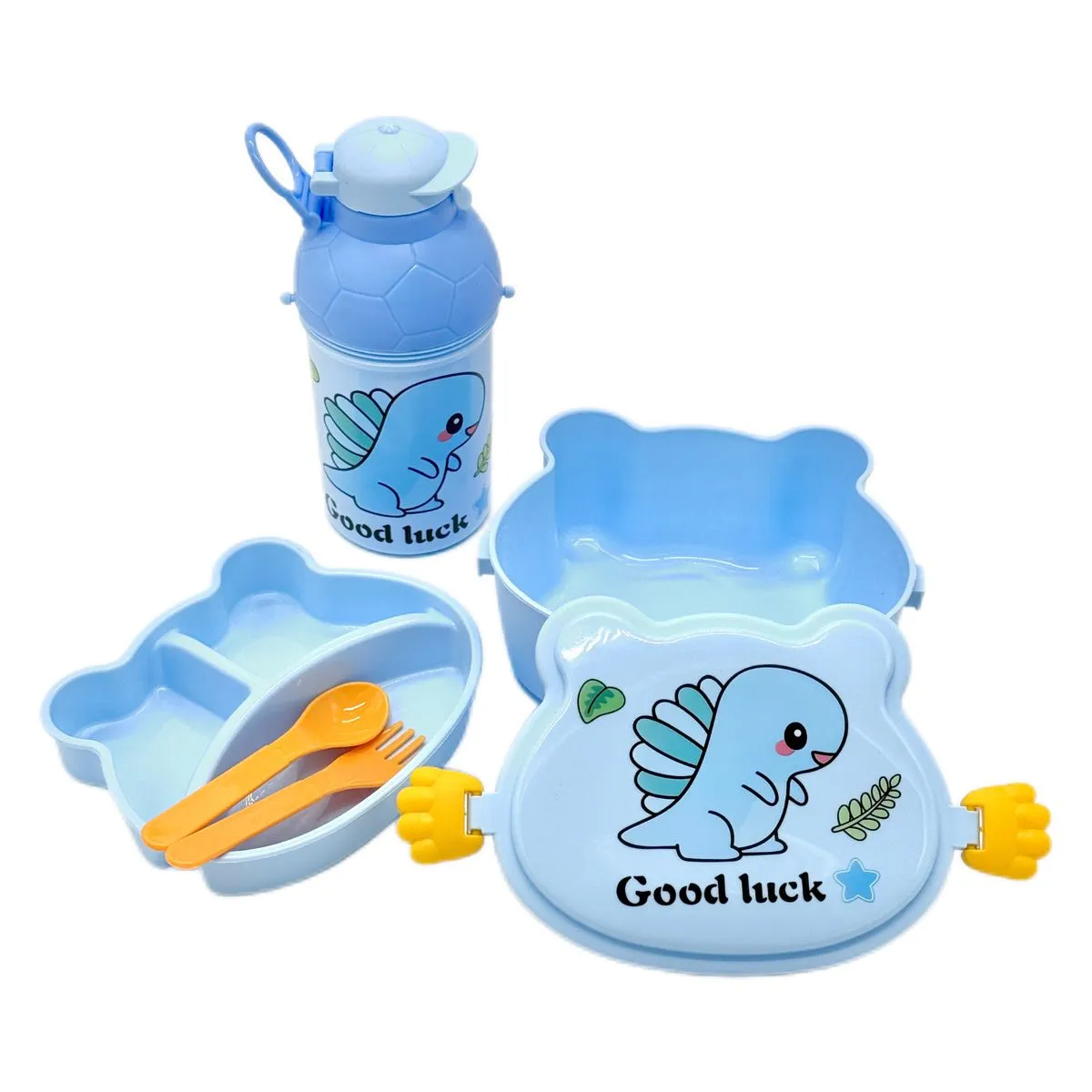 Baby Feeding Set Adorable Lunch Container with Drink Bottle - Dino - Blue