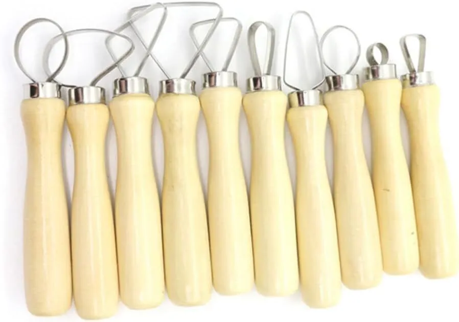 10-Piece Pottery Sculpting Tool Set for Artists Stainless Steel and Wooden