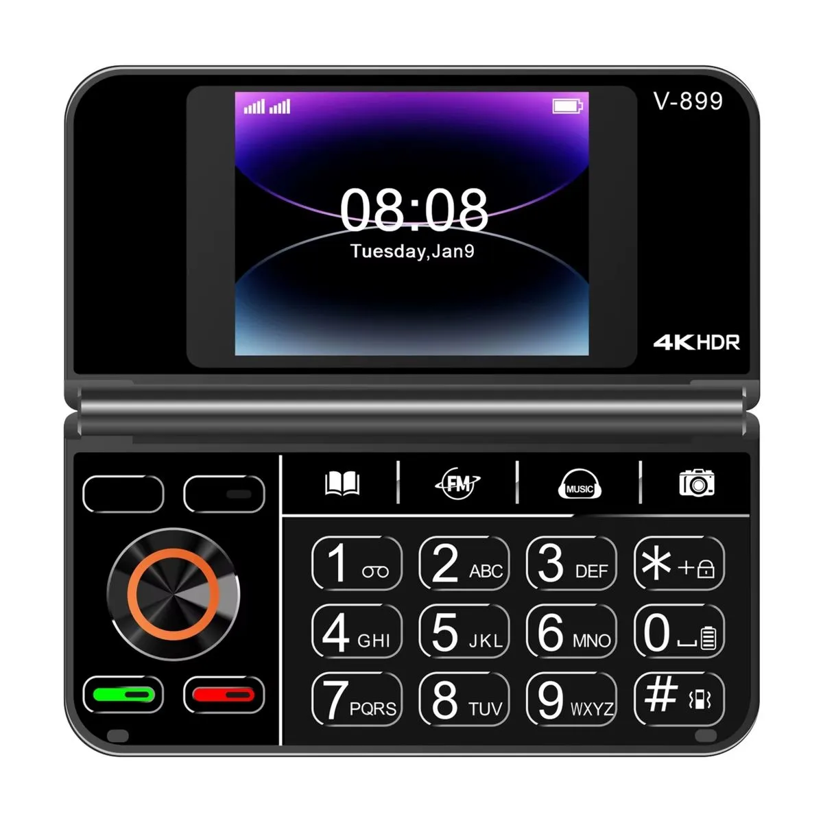Flip Phone for Elderly and Children - FM Radio - Big buttons - 3LED light - Black