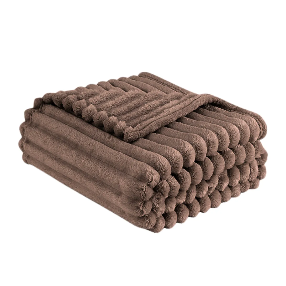 220 x 210cm Large Ultra Soft Ribbed Blanket - Brown