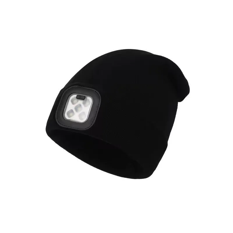 Rechargeable LED Beanie Hat with Light Hands-Free Headlamp Cap - Black