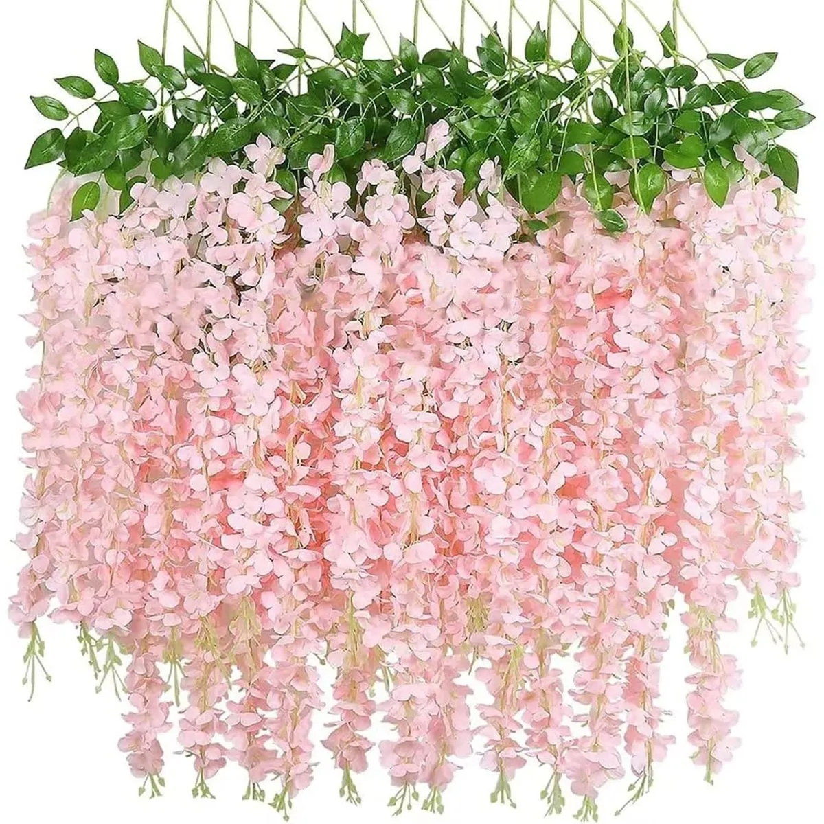 Artificial Wisteria Flowers Wisteria Hanging Flowers Fake Flower Vine - 12 Piece - Pink