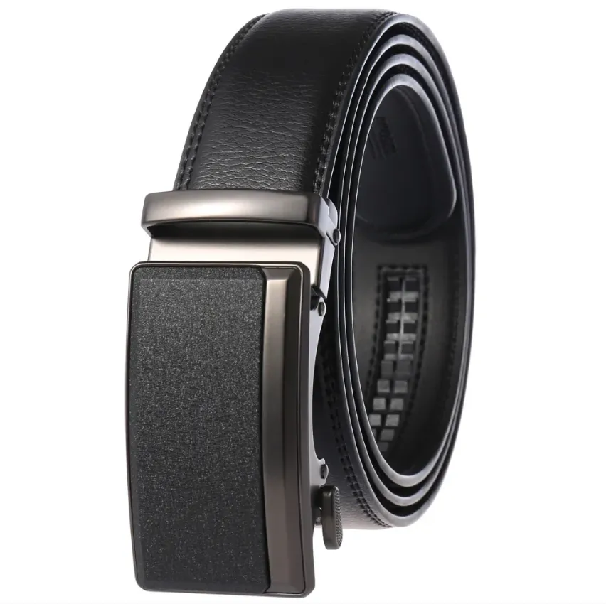Men Leather Belts Automatic Buckle Cowskin Male Belts Luxury Designer 3.5cm - Black