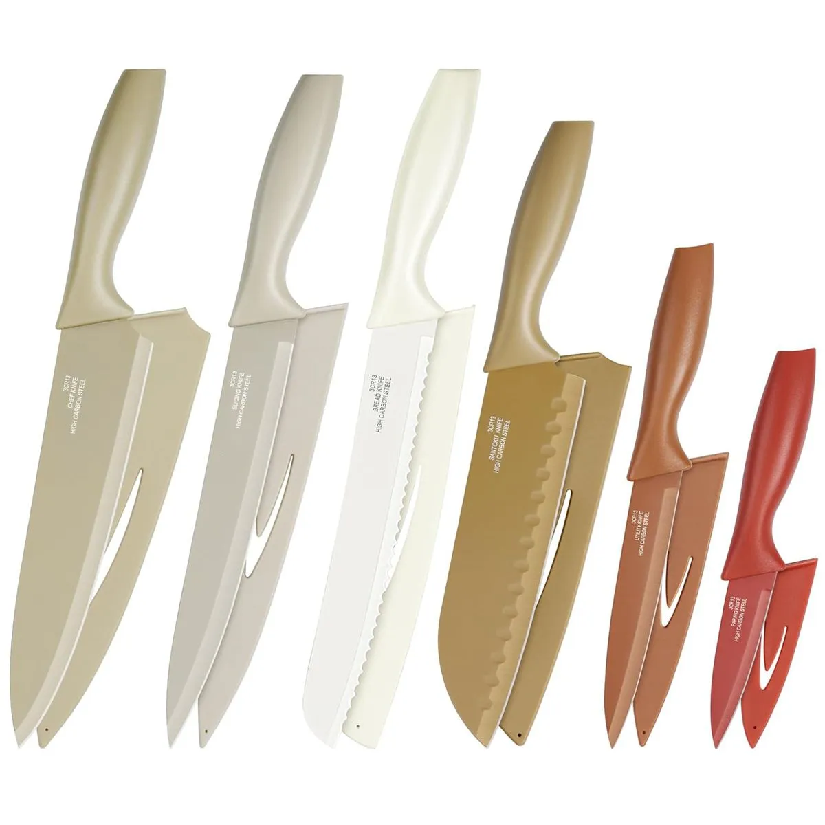 6-Piece Kitchen Knife Set, Stainless Steel Chef Knives, Multicolor