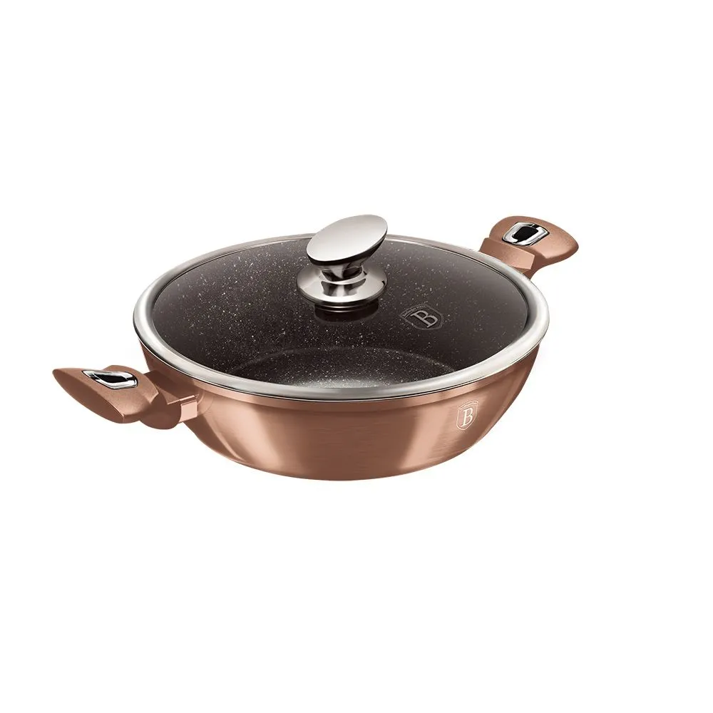 Berlinger Haus 28cm Marble Coating Shallow Pot with Lid - Rose Gold Metallic Line