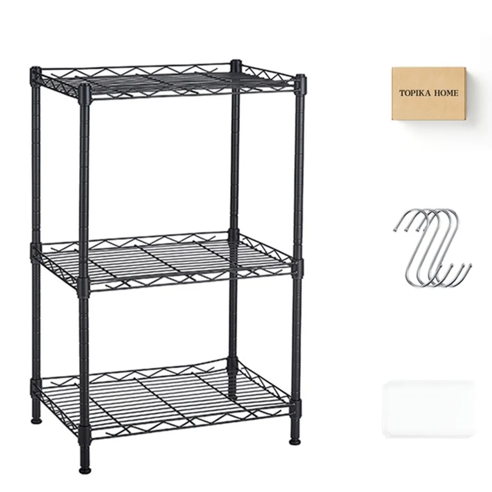 Topika - Adjustable Shelf Organiser, 3/5-Tier Heavy-Duty Steel Storage Rack - Black - 3 Tiers
