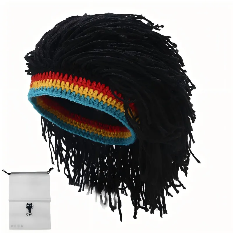 Rasta Dreadlock Wig Beanie Hat for Unisex Party Dress Up - Black