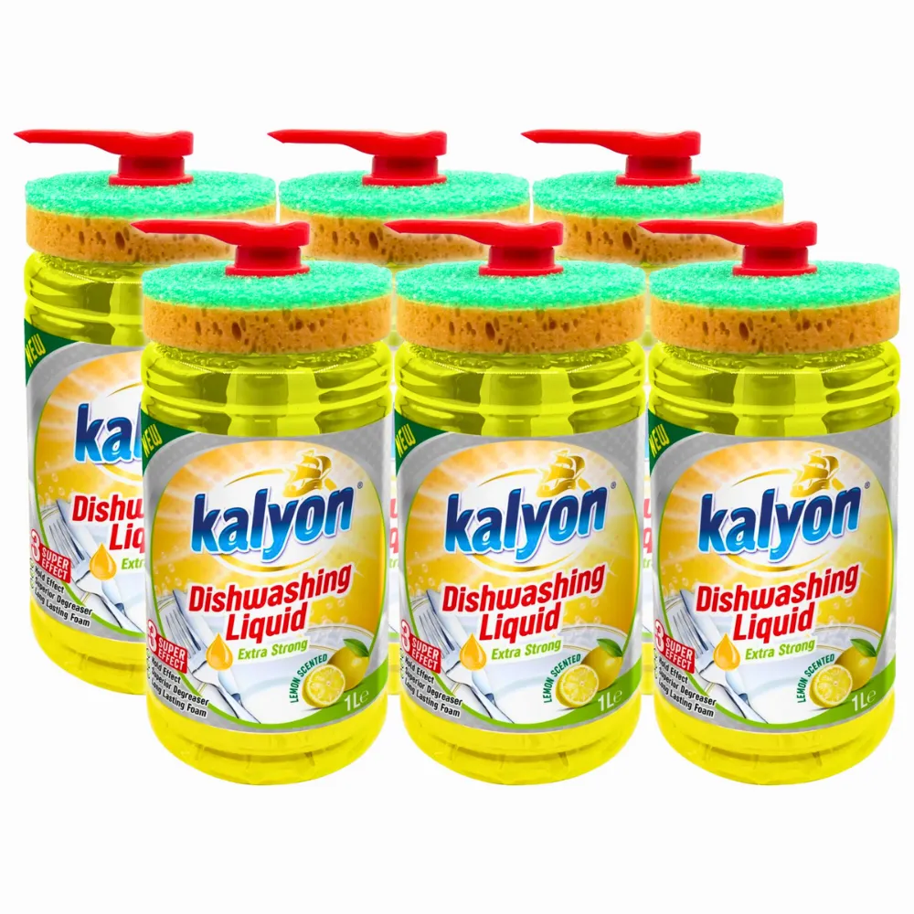 Kalyon 1L Extra Strong Degreasing Dishwashing Liquid Lemon, Value Pack of 6