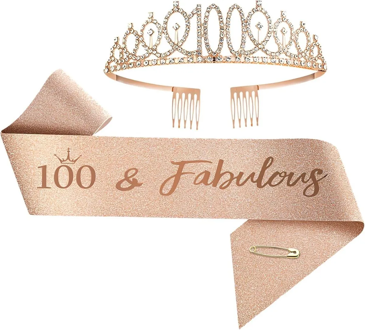 Rhinestone Metal Crown And Rose Gold Sash Set, Birthday Tiara, Party Favor