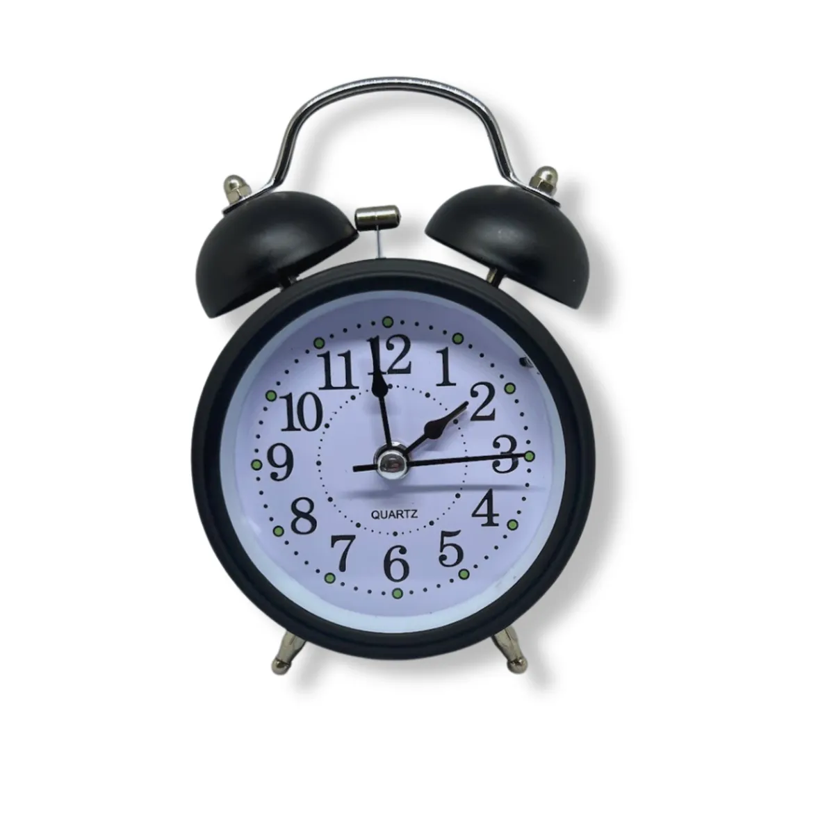 Stainless steel Battery Powered Analogue Alarm Clock - Black