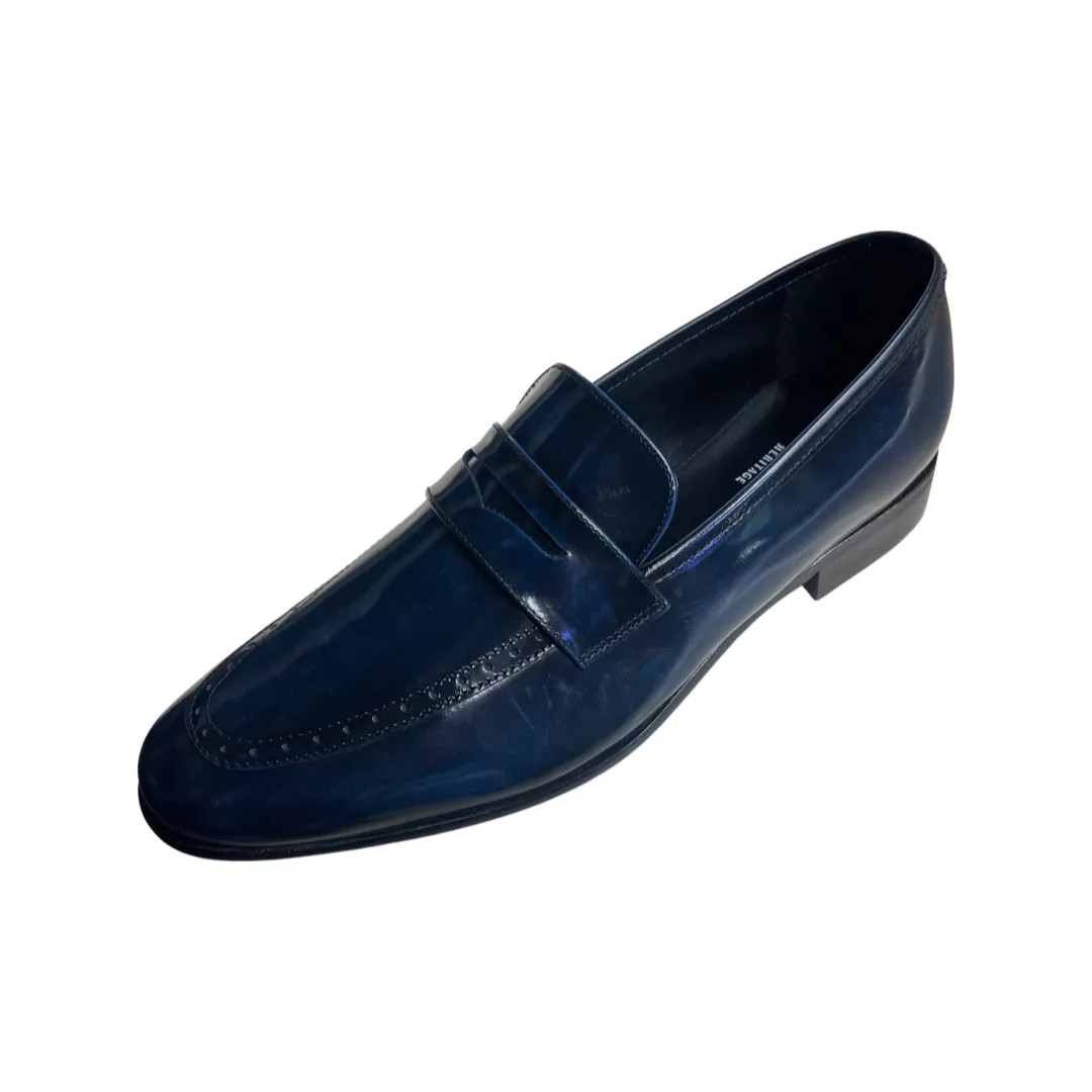 Men's Leather Shoes Navy Color / Slip on Moccasin Style - UK 7