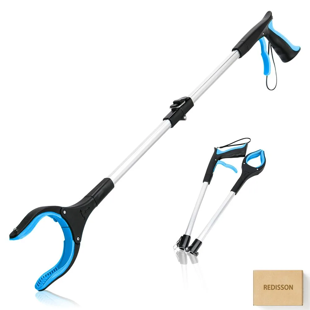 Foldable Grabber Reacher Tool Pickup Stick with 360 Rotating Jaw & Magnet - Blue