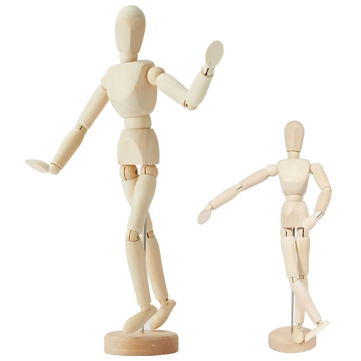 Poseable Wooden Mannequins 8 - Inch and 12 - Inch - Set of 2
