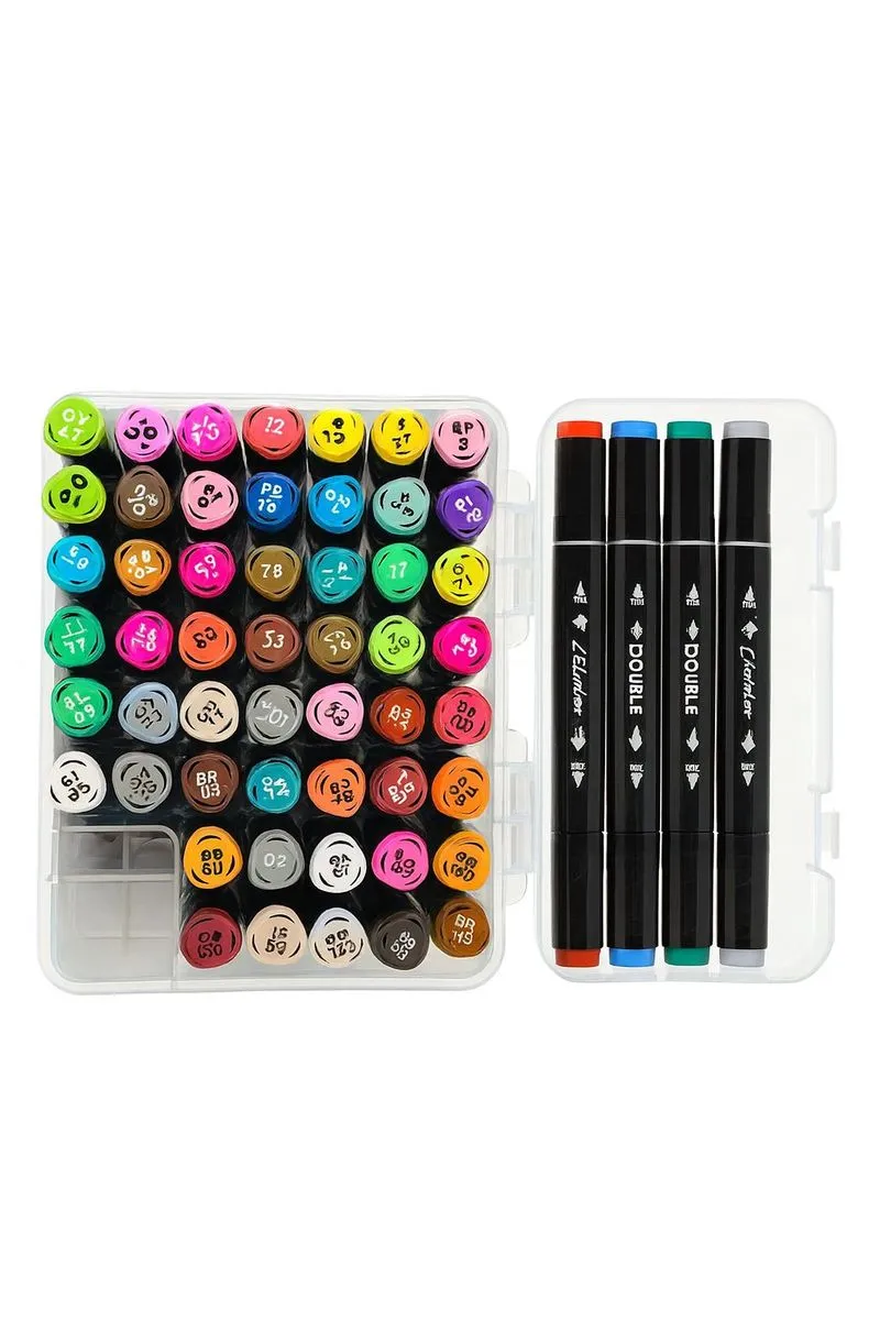 60 Dual Tip Art Markers - Assorted Colours - Permanent Sketch Markers Set - Multiple colors