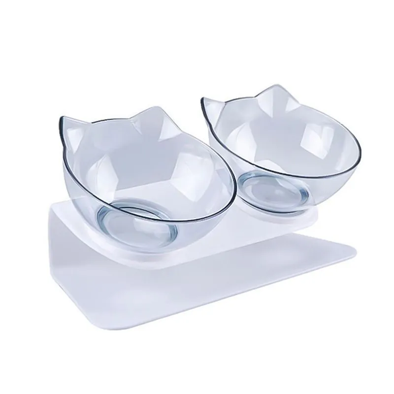 15 Tilted Elevated Pet Double Bowl - Neck-Protective Cat/Dog Food