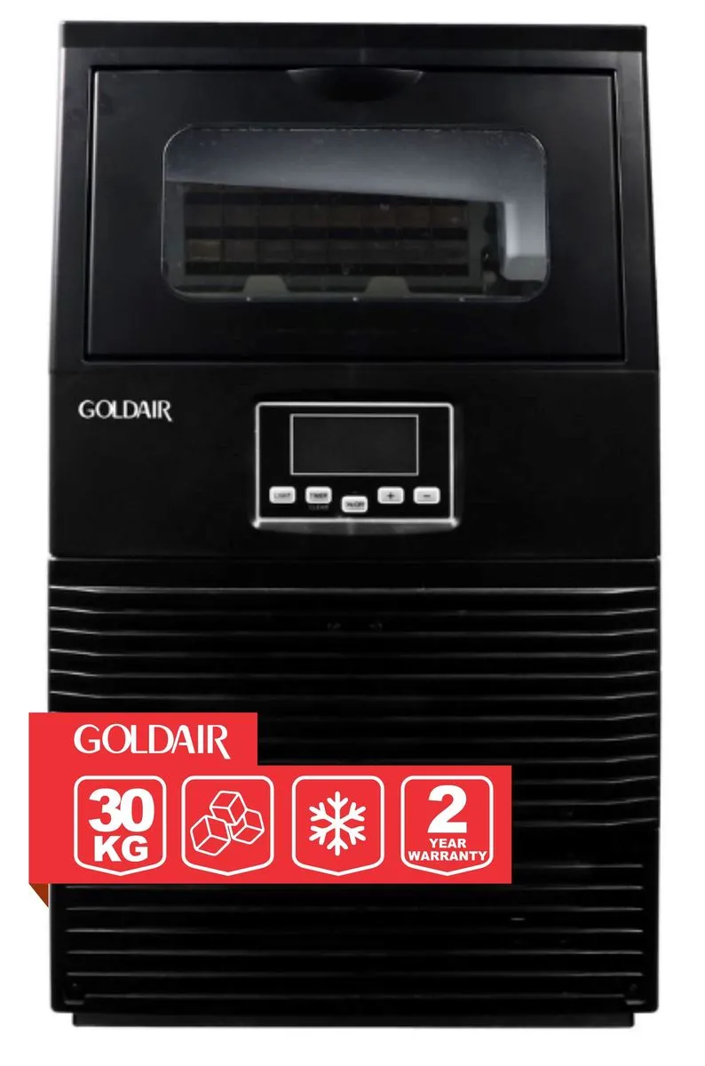 Goldair 30Kg/24Hrs Matt Black Plumbed-In Ice Maker Square Cubes