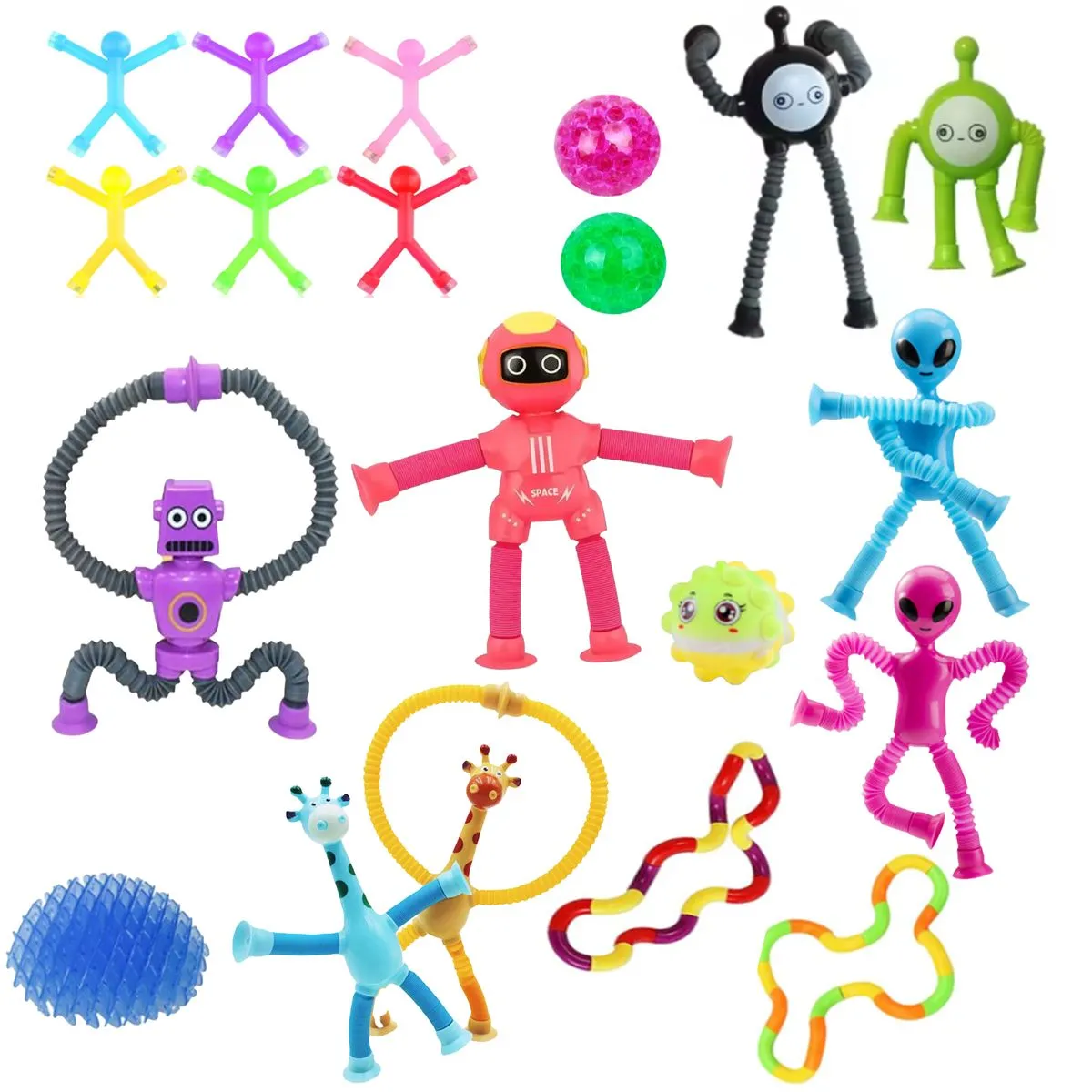 20 Pcs Fidget Pop Tubes Humanoid Educational Sensory Toys for Kids & Adults