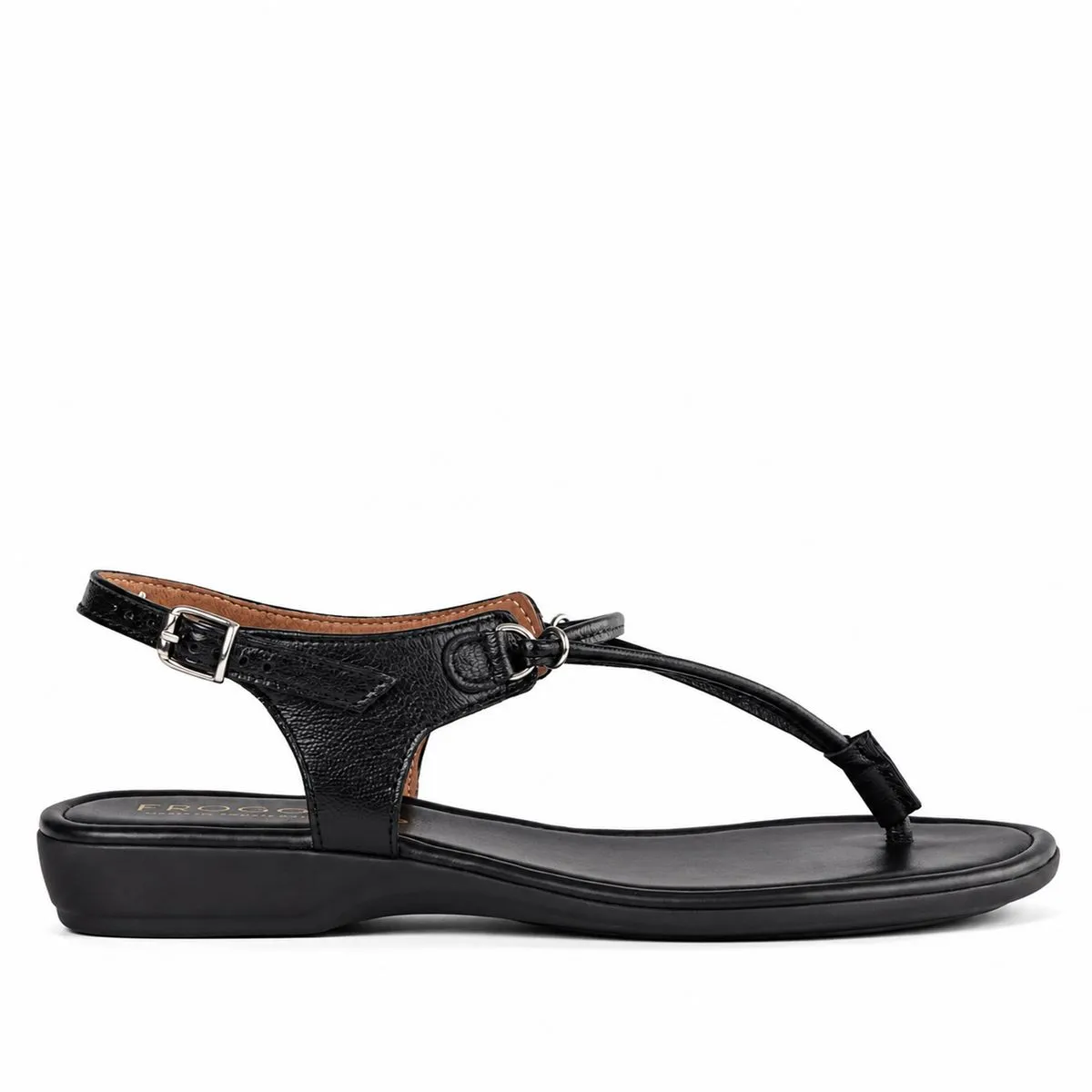 Froggie Women's Spaghetti Thong Sandal- Black Leather- 13075