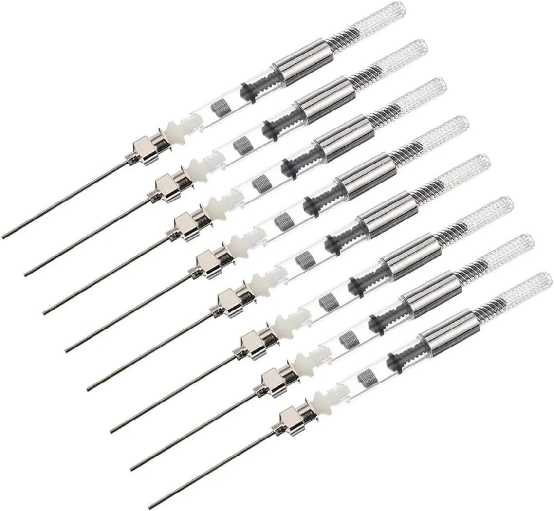 8pcs Universal Fountain Pen Ink Converter Set Silver 3.4mm 2.6mm Ink