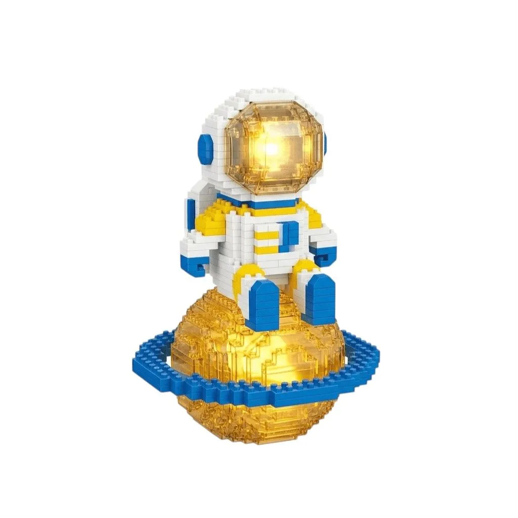 433 Piece - Astronaut On Saturn Micro Building Block Set - Blue & Yellow