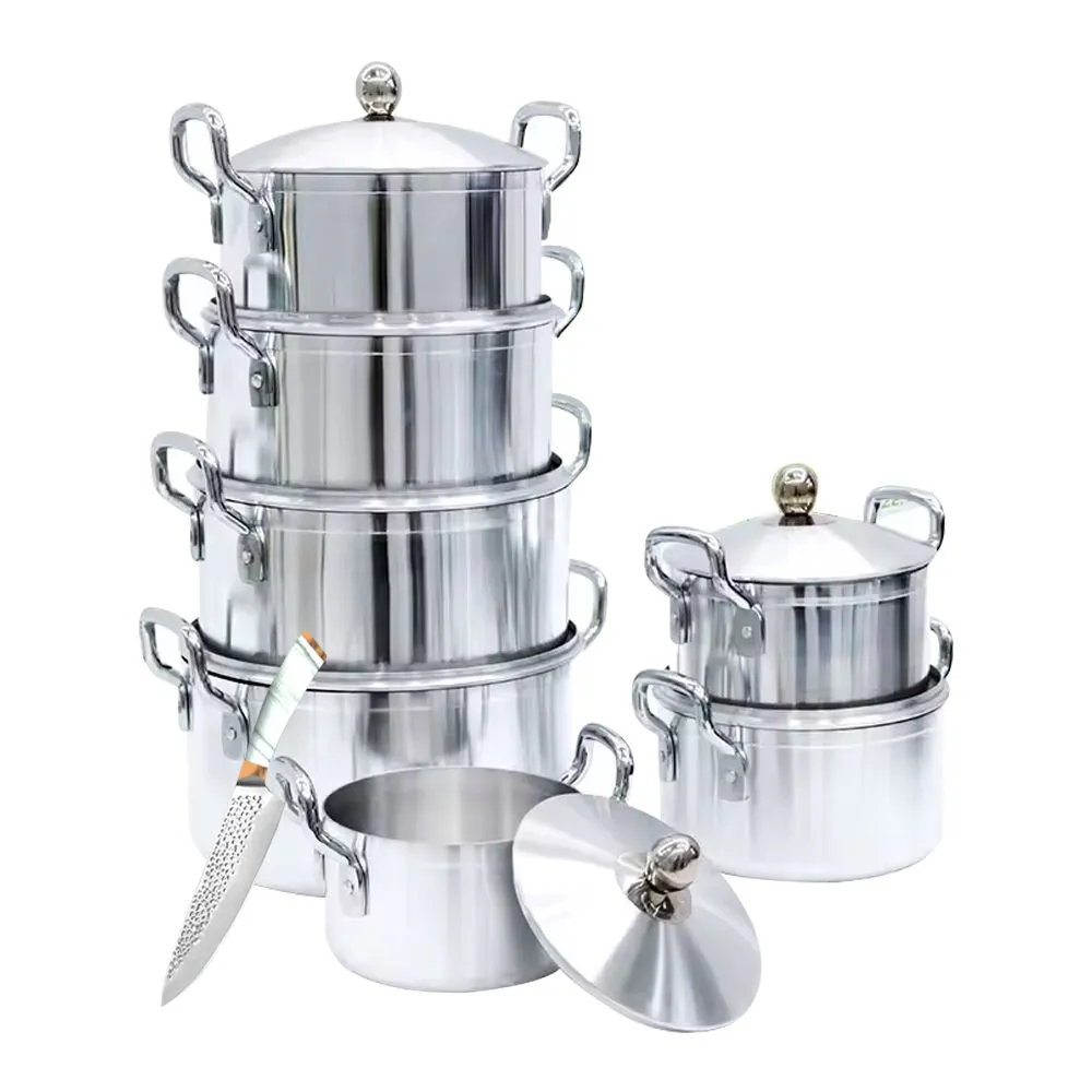 Aluminium Casserole Pot Set Pure Shine Silver - Set of 8