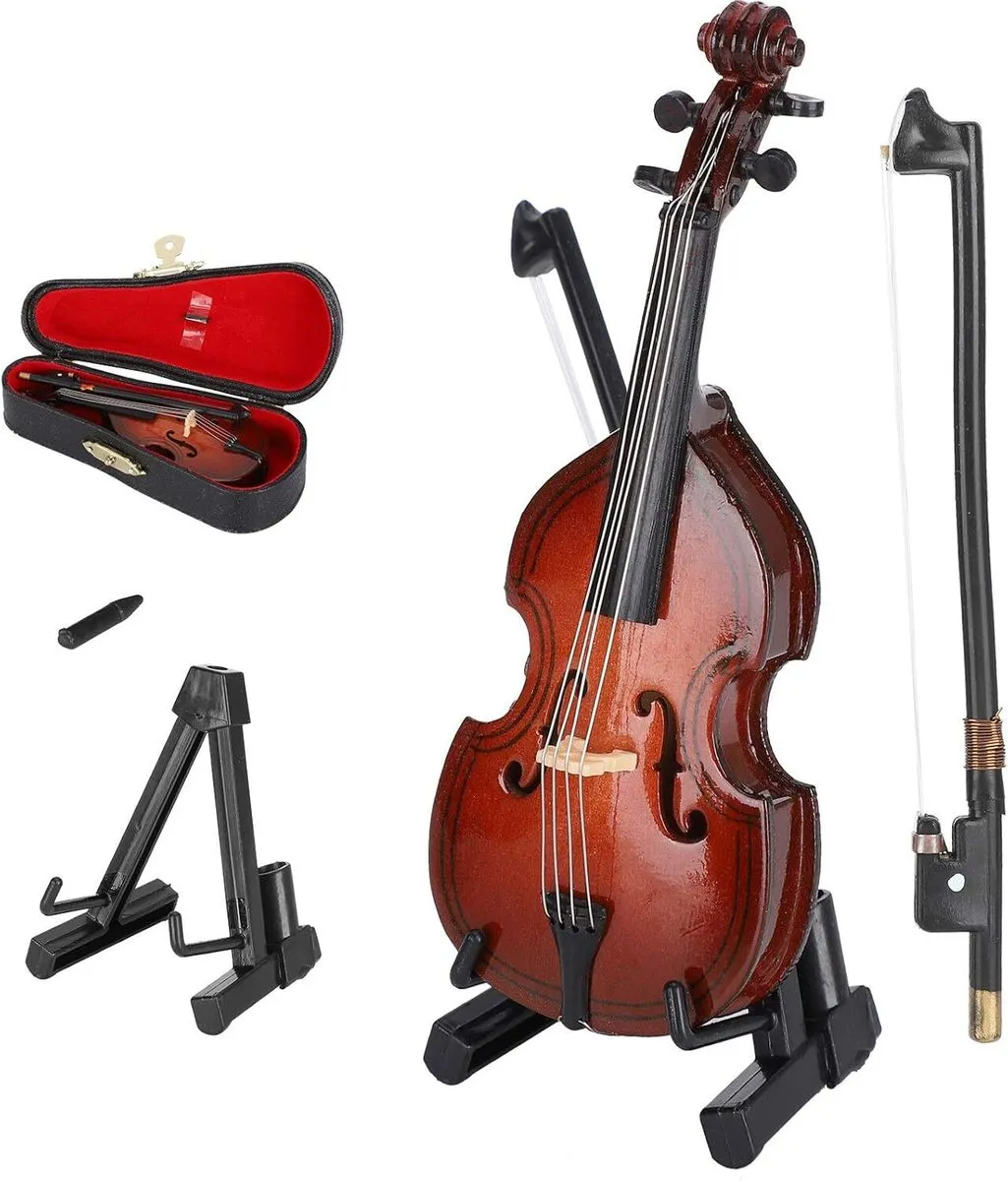 Wooden Mini Bass Ornaments Musical Instrument Model Home Decoration 10cm
