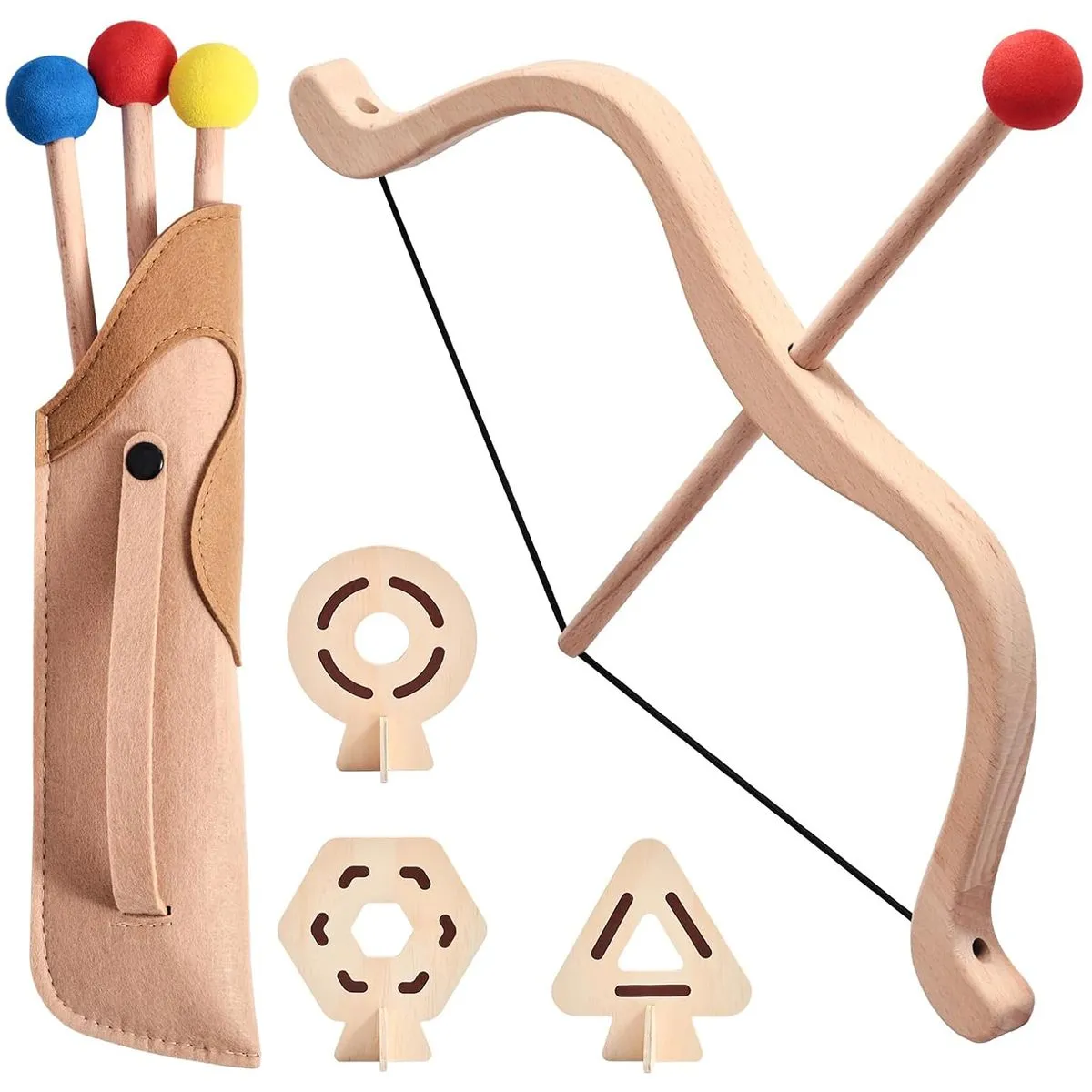 Kids Bow and Arrow Wooden Archery Toy Set with 3 Arrows 3 Targets