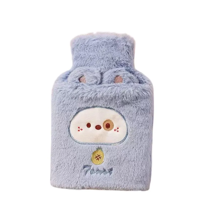 2L Water-Filled Hot Water Bottle with Removable Plush Faux Fur Cover - Blue