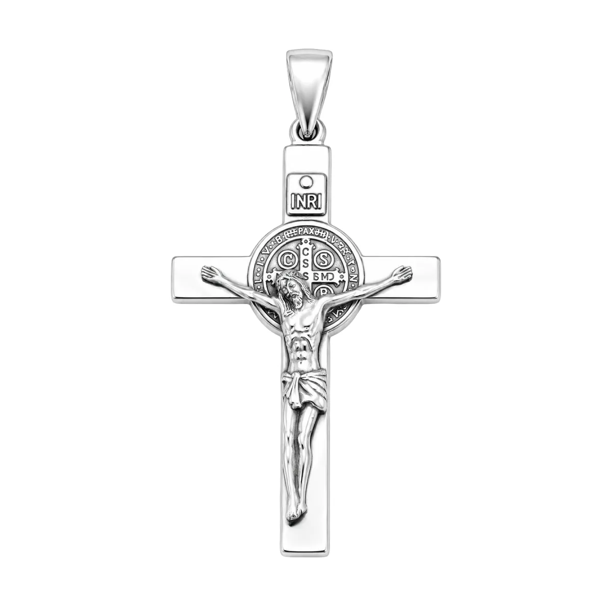 Large Handmade Saint Benedict Crucifix Cross Pendant Sterling Silver 925