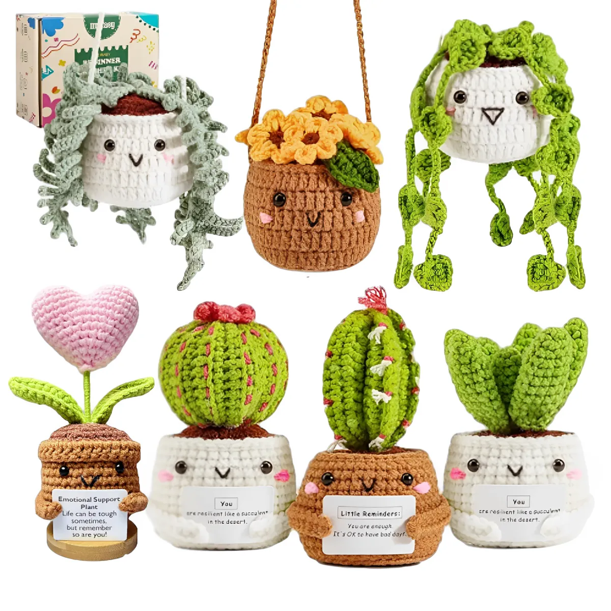 Home DIY Crochet Knitting Kit for Beginners 7Pcs Potted Plants