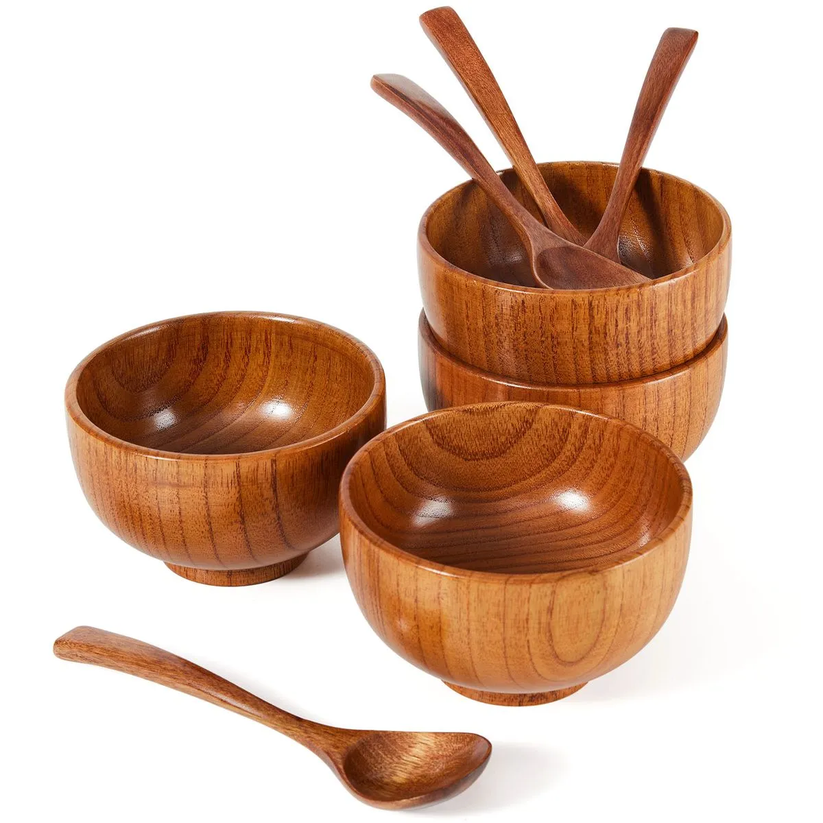 Chenshia Acacia Wood Acai & Miso Serving Bowls Snack Coconut Bowl&Spoon Set - 4 bowls & 4 spoons