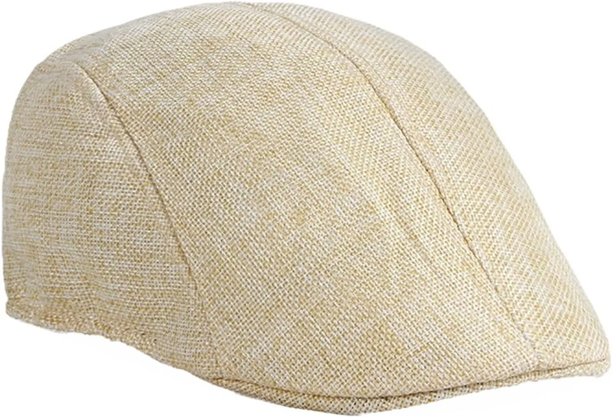 Men's Flat Cap Summer Straw Weave Linen-Like Cotton Hats - Beige