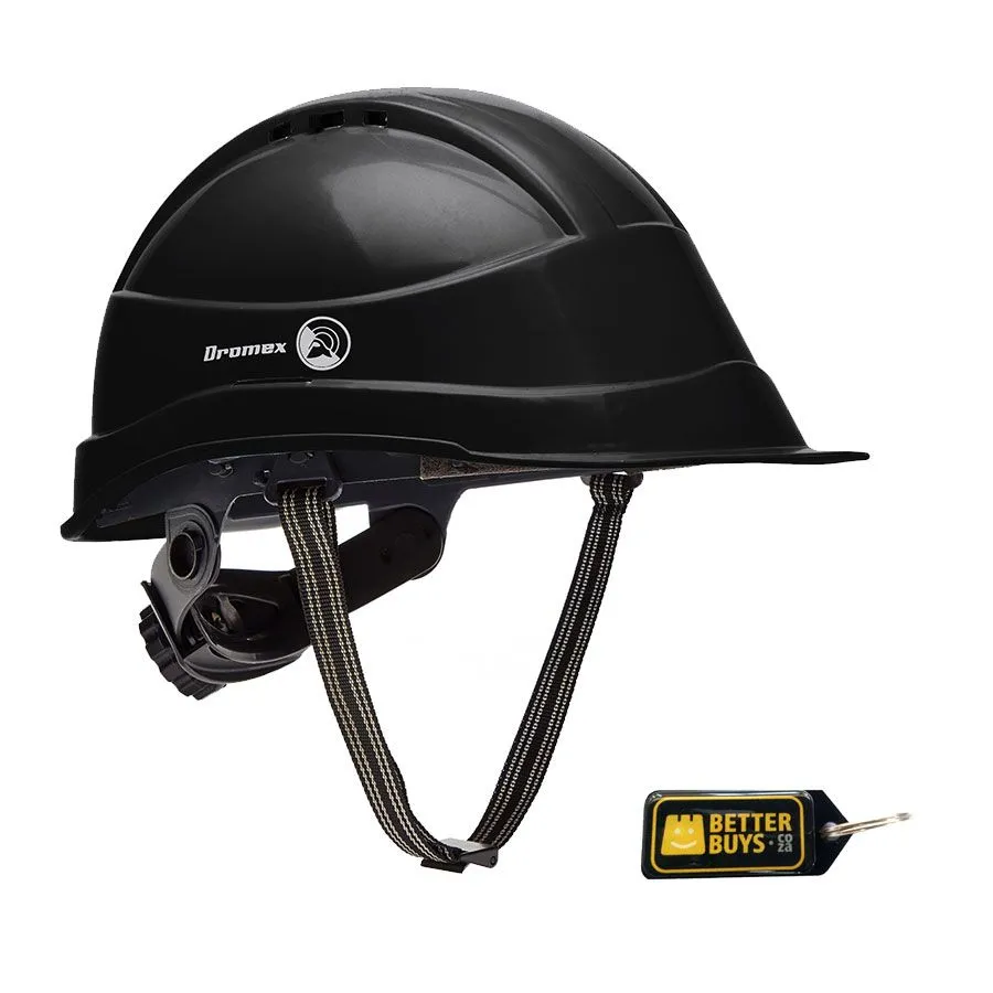 Dromex Protective Hard Hat - Worker Safety Helmet & Gel Key Holder - Black