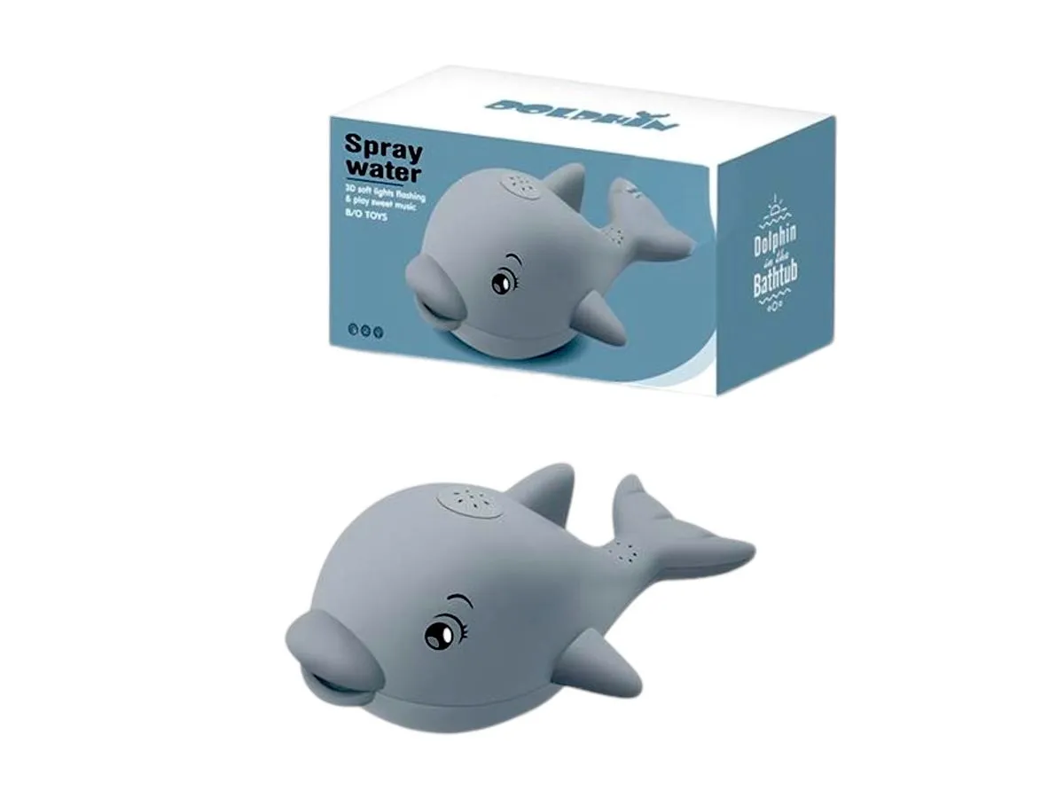 Dolphin Bath Toy with 3D LED Light Up and Water Spray - Grey