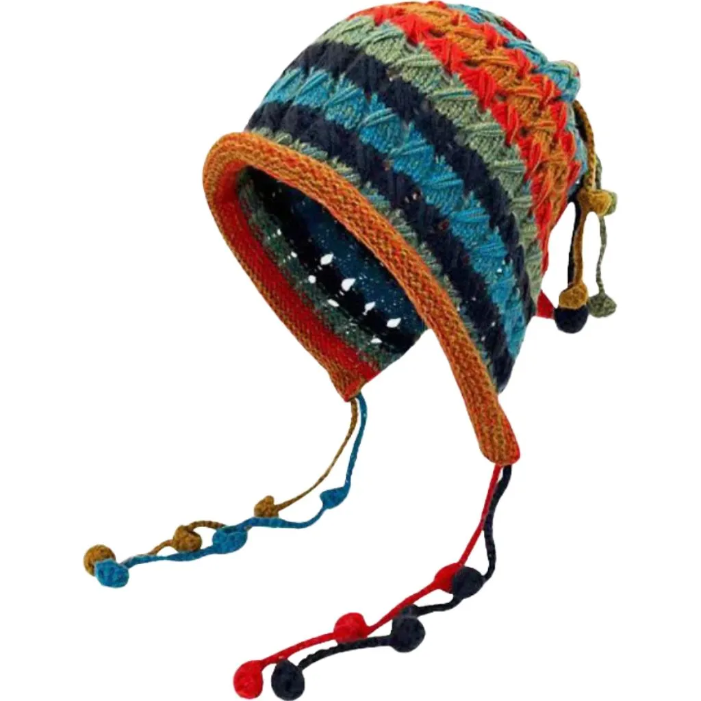 Knitted Hat-Colorful Hollow Tie Hat - Blue