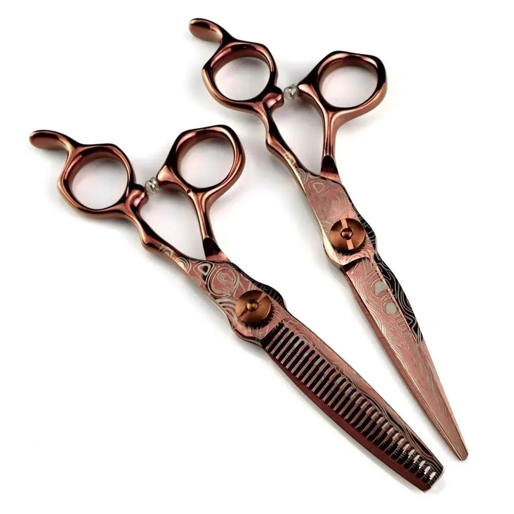 6-Inch Professional Hair Cutting Shears - Bronze Damascus JP440C Steel