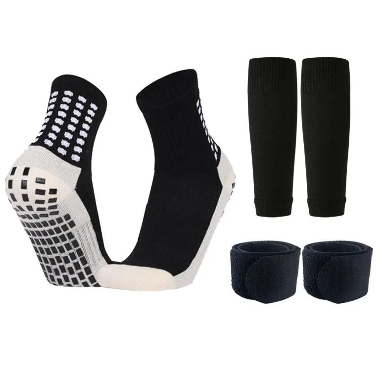 Football Grip Socks, Shin Guards & Sports Tape 3-Piece Set - Black