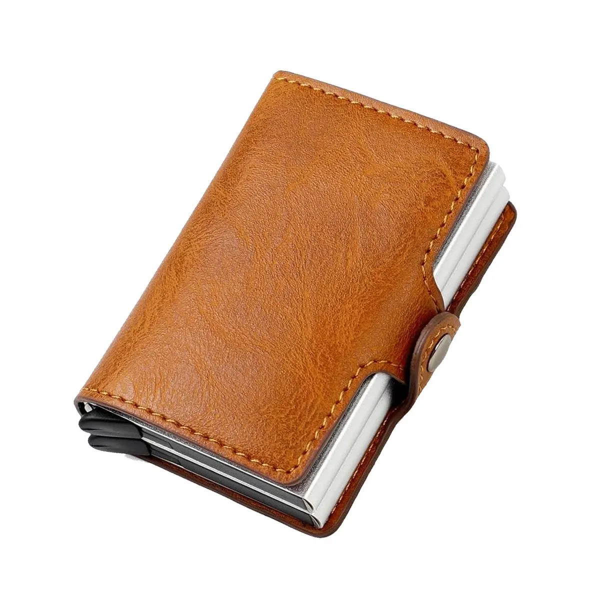 Leather Pop Up Card Holder Wallet with 2 Cases RFID Blocking - Brown