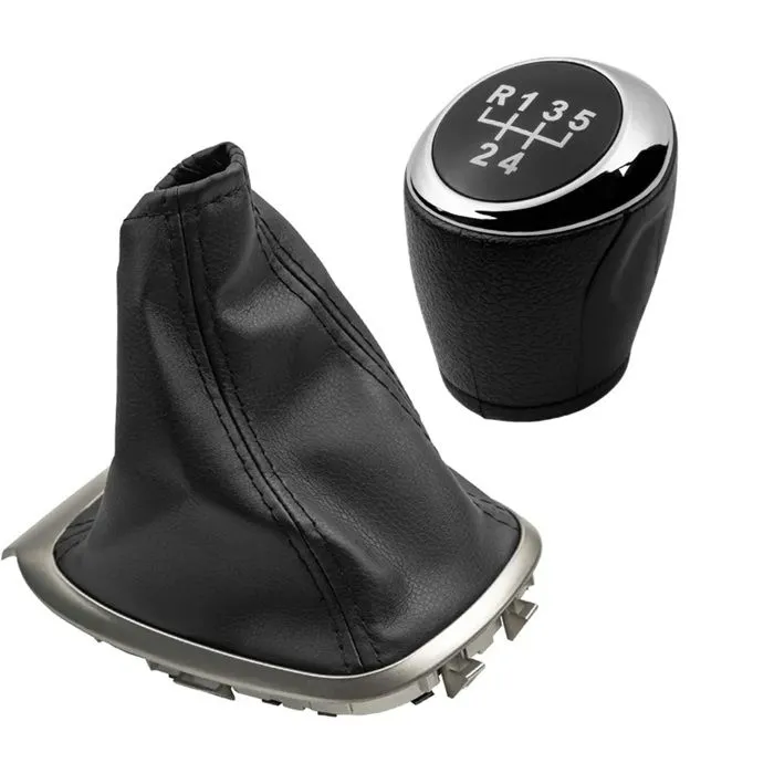5-Speed Gear Knob with leather Boot Compatible with Chevrolet Chevy Cruize - Black stitch